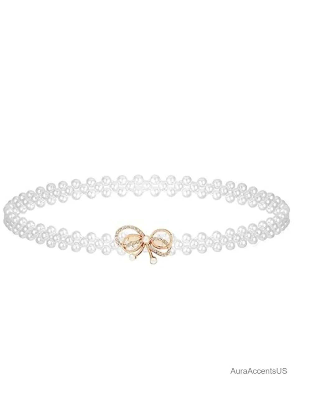 Faux Pearl Rhinestone Elastic Waist Belt Bow Knot Dress Strap Crystal